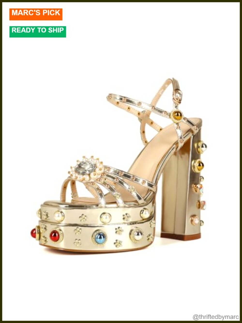 Glam Rhinestone Platform Chunky Heel Open Toe Sandals